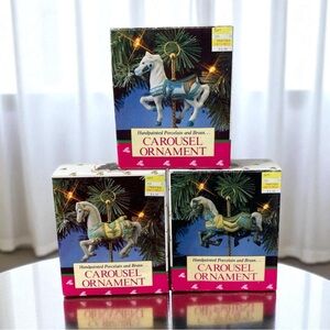Holiday‎ Classics Carousel Ornament Set of 3 Hand-Painted Porcelain Brass 1992